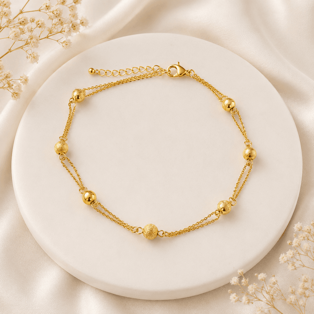 Elvarra Anti-Tarnish Golden Bead Chain Bracelet