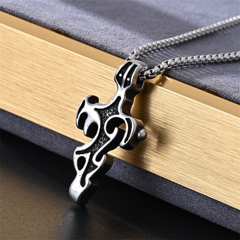 Tribal Cross Stainless Steel Necklace – Gothic Unisex Pendant Jewelry