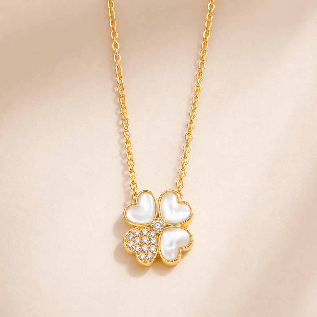 Gold-Plated Clover Stainless Steel Necklace for Women – Elegant Lucky Charm Pendant Jewelry