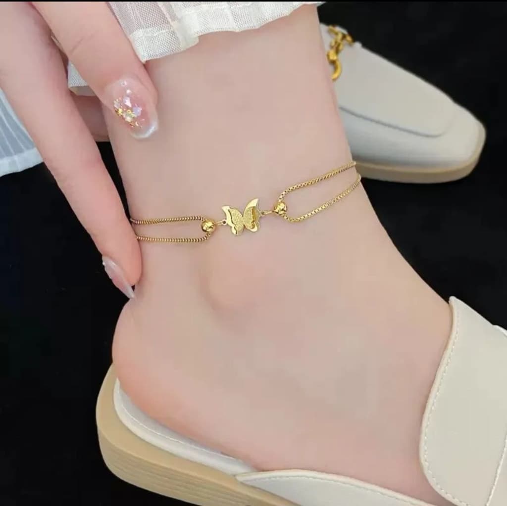 Elegant 18K Gold Butterfly Anklet one piece