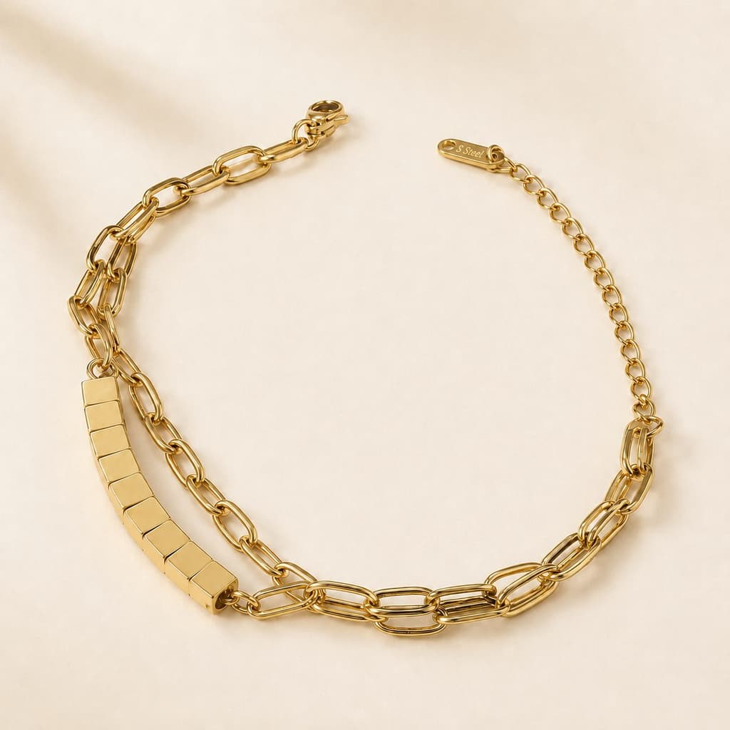 Anti Tarnish Gold Dual Layer Chain Bracelet