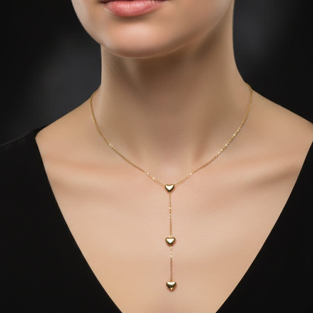 Stainless Steel Elegant Three Heart Pendant Necklace